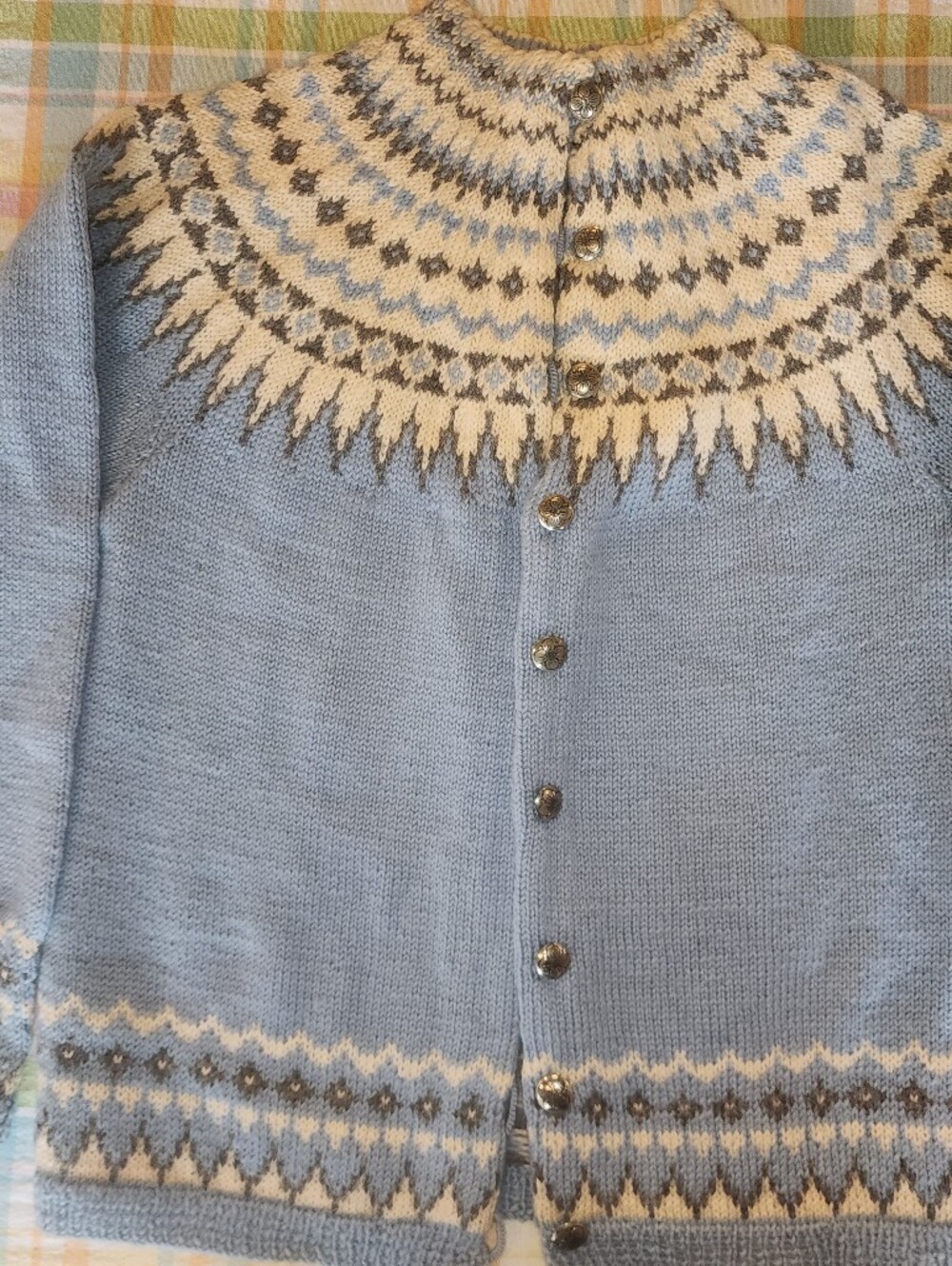 Women's Light Blue Fair Isle Button-Front Cardigan Sweater